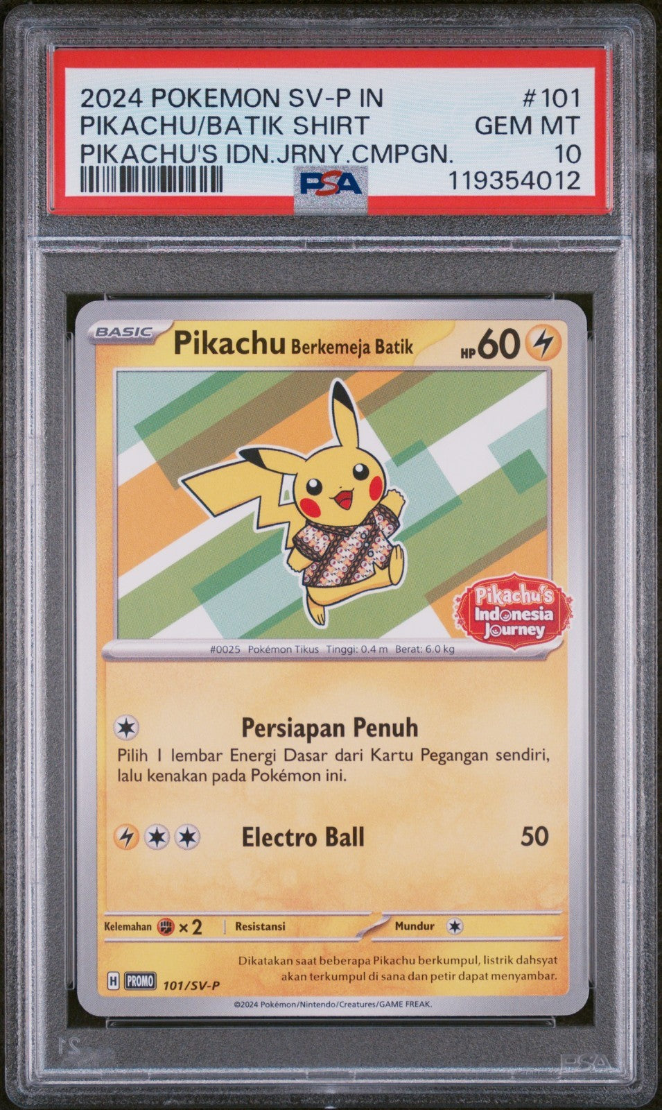 PSA 10 - Pikachu in Batik Shirt 101/SV-P Promo Pokemon Indonesian Exclusive Gem