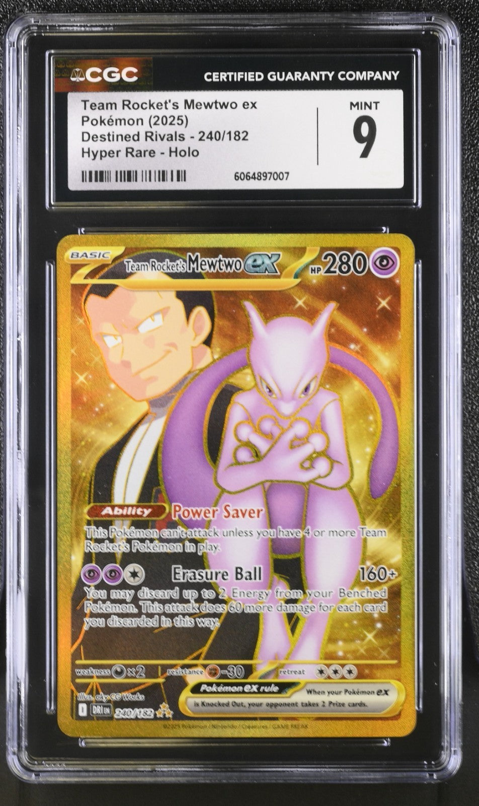 CGC 9 - Team Rocket's Mewtwo ex 240/182 Hyper Rare - Pokemon Destined Rivals