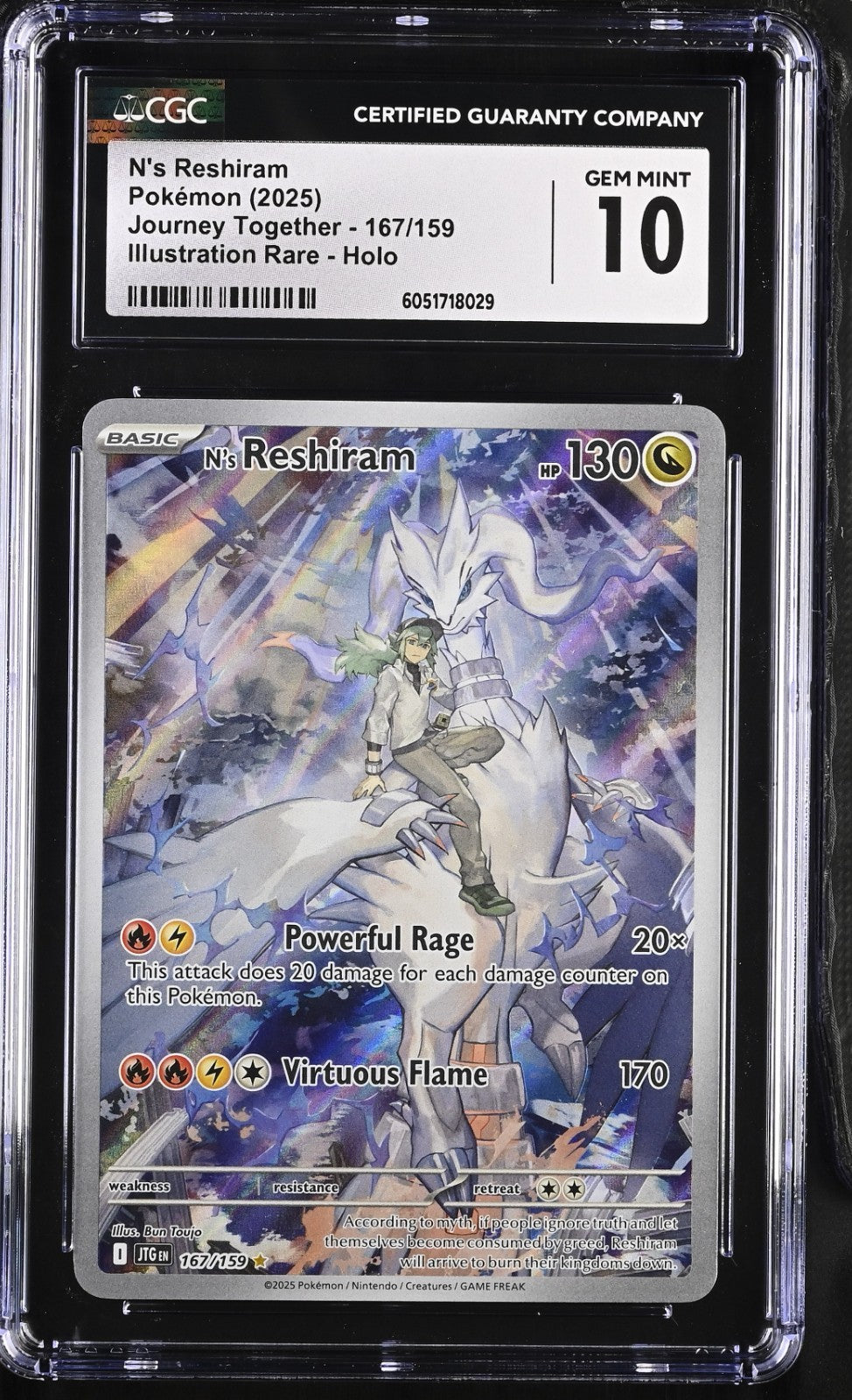 CGC 10 Gem - N's Reshiram 167/159 Illustration Rare - Journey Together Pokemon