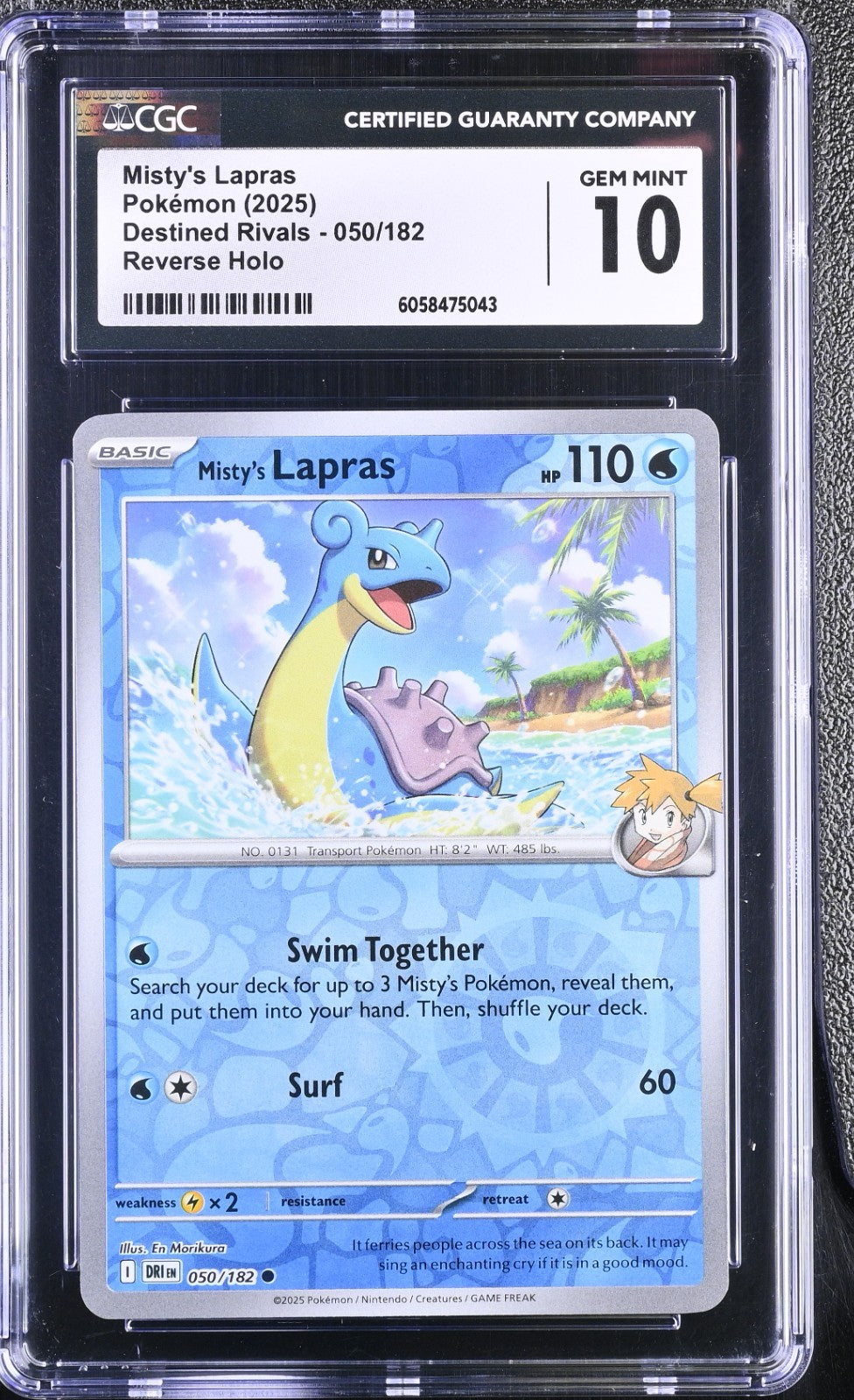 CGC 10 - Misty's Lapras 050/182 Reverse Holo - Pokemon Destined Rivals Gem Mint