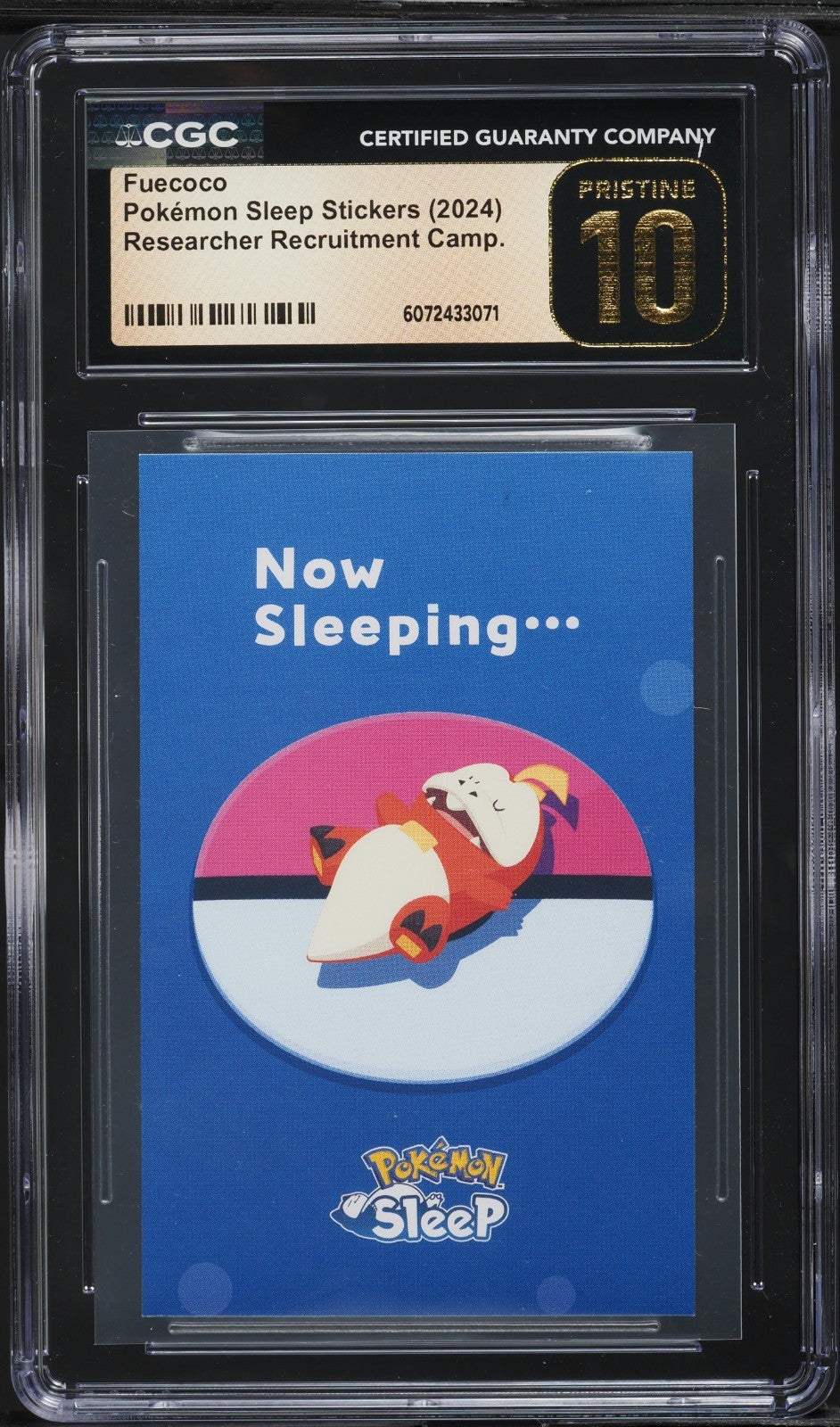 CGC 10 Pristine - Fuecoco Pokemon Sleep Sticker Researcher Recruitment Campaign