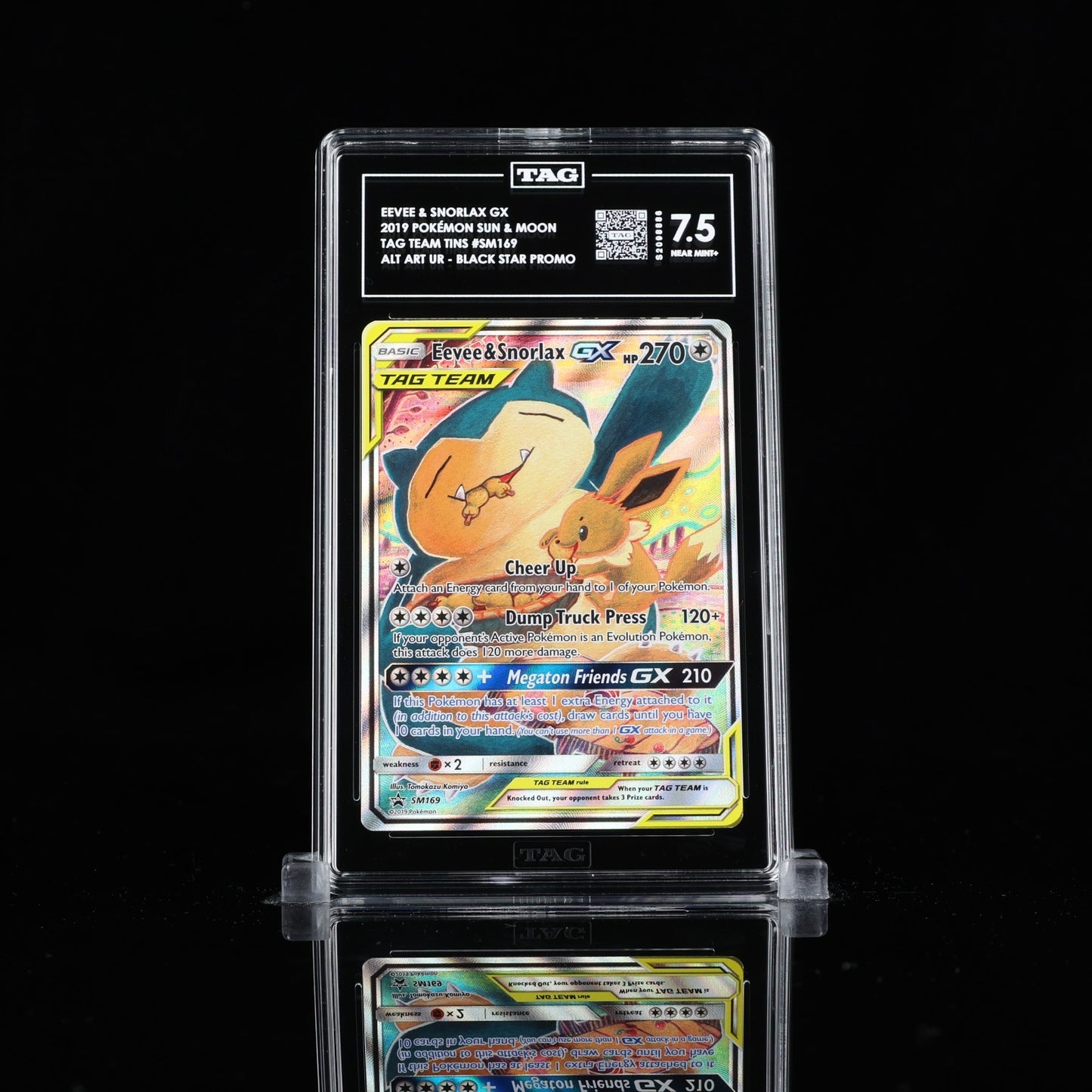 TAG 7.5 Eevee & Snorlax GX SM169 Black Star Promo Sun & Moon Tag Team Tin Komiya
