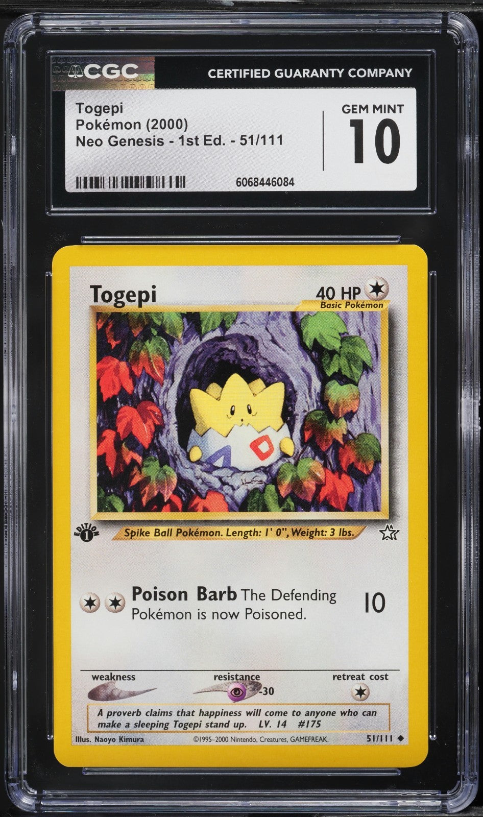 CGC 10 - Togepi 51/111 1st Edition Uncommon - Pokemon Neo Genesis WOTC Vintage