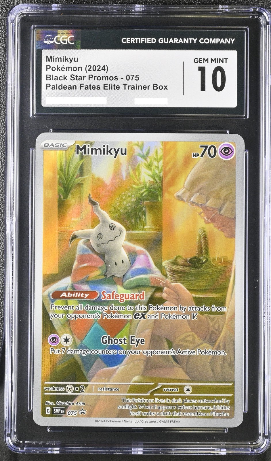 CGC 10 - Mimikyu 075 SVP Black Star Promo Paldean Fates ETB Pokemon Gem Mint