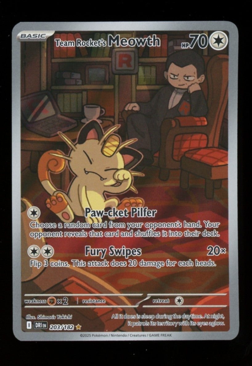 Team Rocket's Meowth 203/182 Illustration Rare Pokemon Destined Rivals DRI EN NM