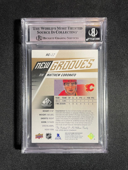 BGS 8 - Matthew Coronato #NG-12 RPA Rookie Patch Auto /10 - 2023-24 SP Game Used