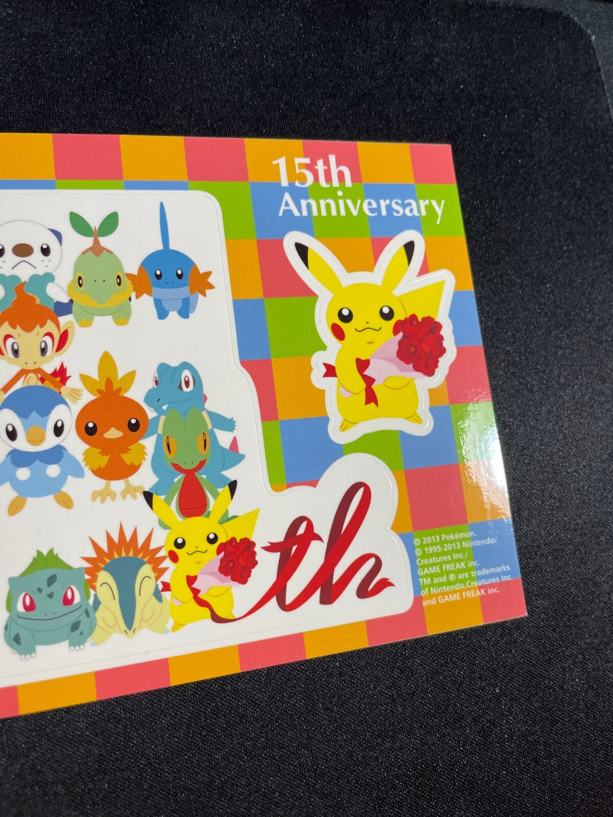 Pikachu & Starters 15th Anniversary Sticker Pokemon Center Japan 5 7/8" x 4 1/8"