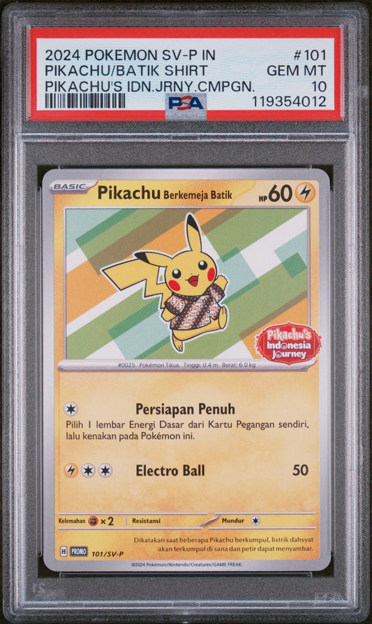PSA 10 - Pikachu in Batik Shirt 101/SV-P Promo  Pokemon Indonesian Exclusive Gem