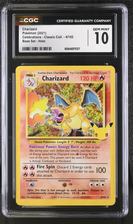 CGC 10 - Charizard 4/102 Holo Rare  Celebrations Classic Collection Pokemon 25th