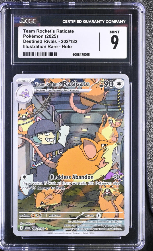 CGC 9 - Team Rocket's Raticate 202/182 Illustration Rare Pokemon Destined Rivals