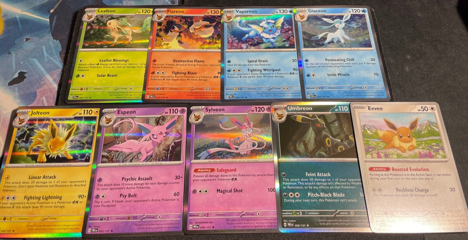 All 8 Eeveelutions Holos & Non Holo Eevee Set - Prismatic Evolutions Pokemon TCG