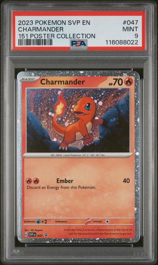 PSA 9 - Charmander 047 SVP Cosmos Holo Promo - Pokemon 151 English Poster Box