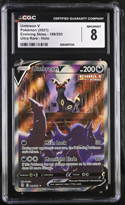 CGC 8 - Umbreon V 189/203 Alternate Art - Evolving Skies Pokemon Sword & Shield