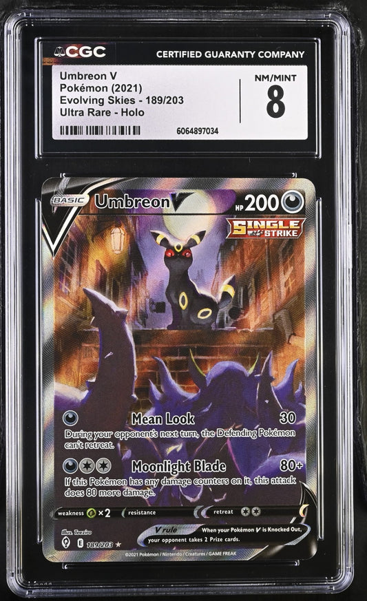 CGC 8 - Umbreon V 189/203 Alternate Art - Evolving Skies Pokemon Sword & Shield