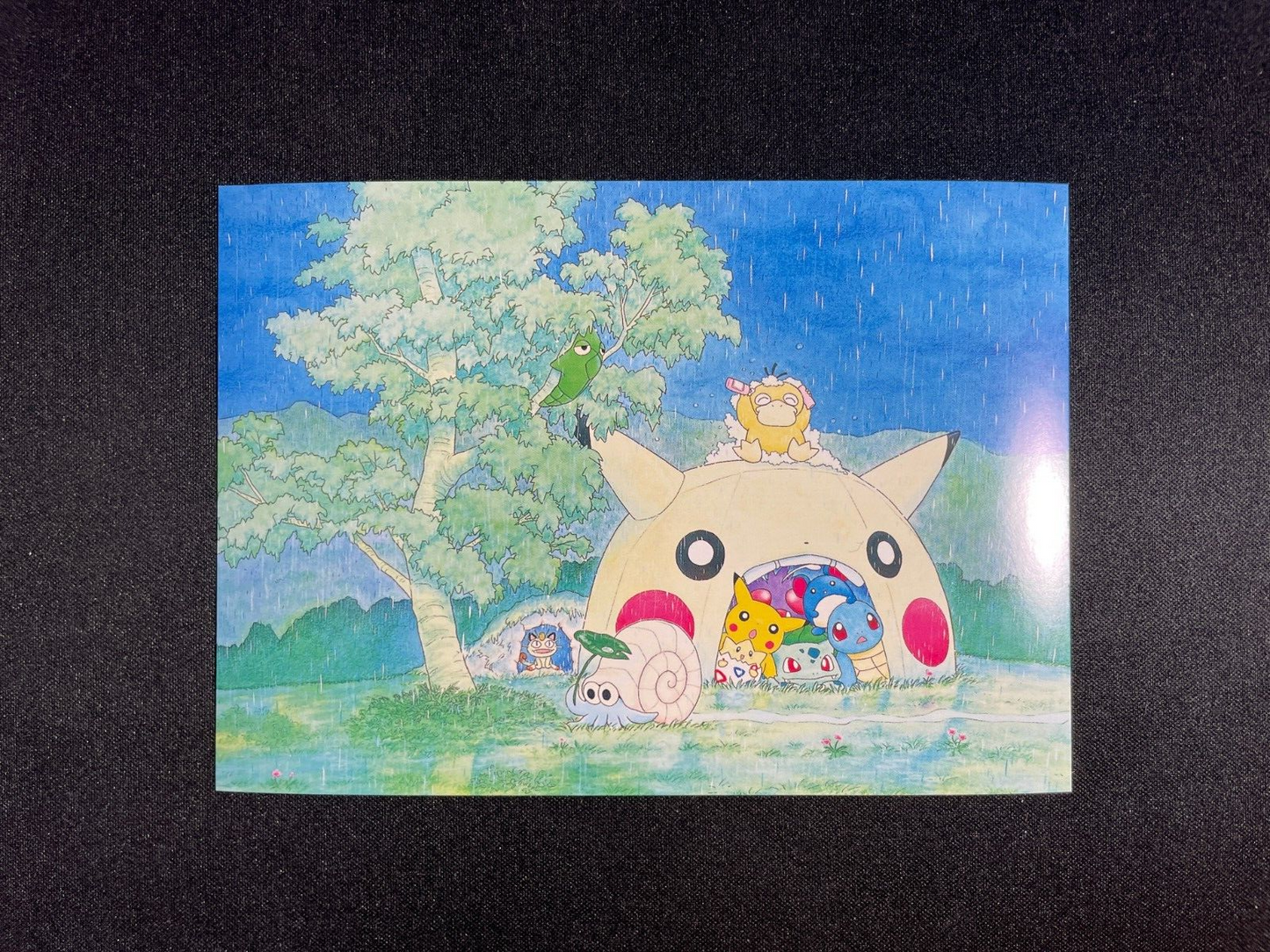Pokemon Gold Postcard - Pikachu & Friends In the Rain - Keiko Fukuyama 1999 - LP