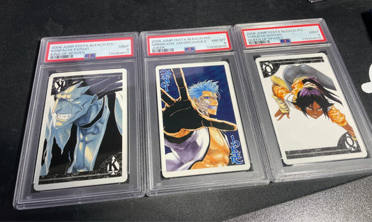 RESERVED PSA 8/9 Lot Kenpachi Grimmjow & Yoruichi Bleach Jump Festa 2006 Poker