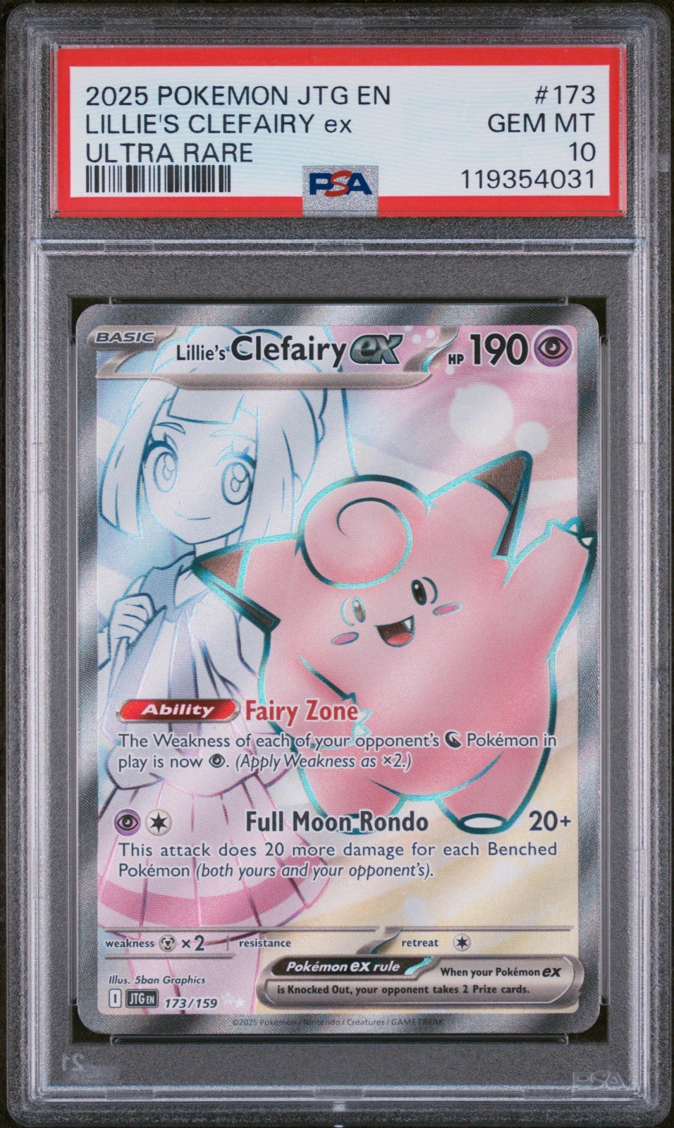 PSA 10 Lillie's Clefairy ex 173/159 Full Art Ultra Rare Journey Together Pokemon