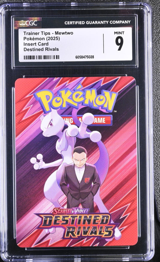 CGC 9 - Mewtwo & Giovanni Trainer Tips Insert Card - Pokemon Destined Rivals