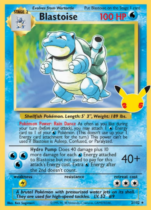 Blastoise 2/102 Holo Rare - Celebrations Classic Collection - Pokemon TCG - NM