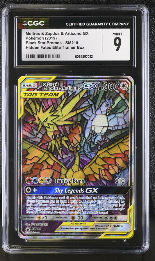 CGC 9 - Moltres Zapdos & Articuno GX SM210 Promo Pokemon Hidden Fates ETB  A