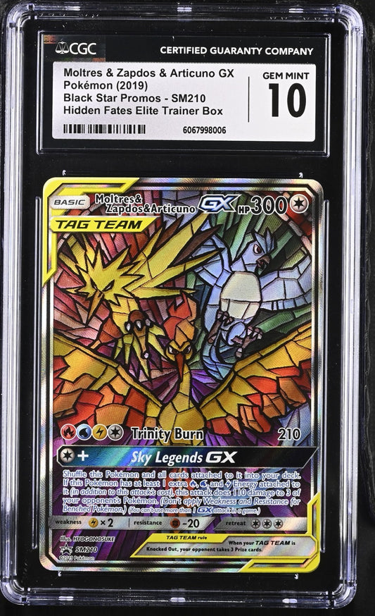 CGC 10  Moltres Zapdos & Articuno GX SM210 Promo Pokemon Hidden Fates Gem Mint A