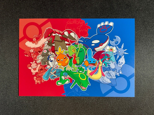 Pokemon Center Postcard Hoenn Ruby Sapphire Rayquaza Groudon etc 5.8" x 4" LP #2