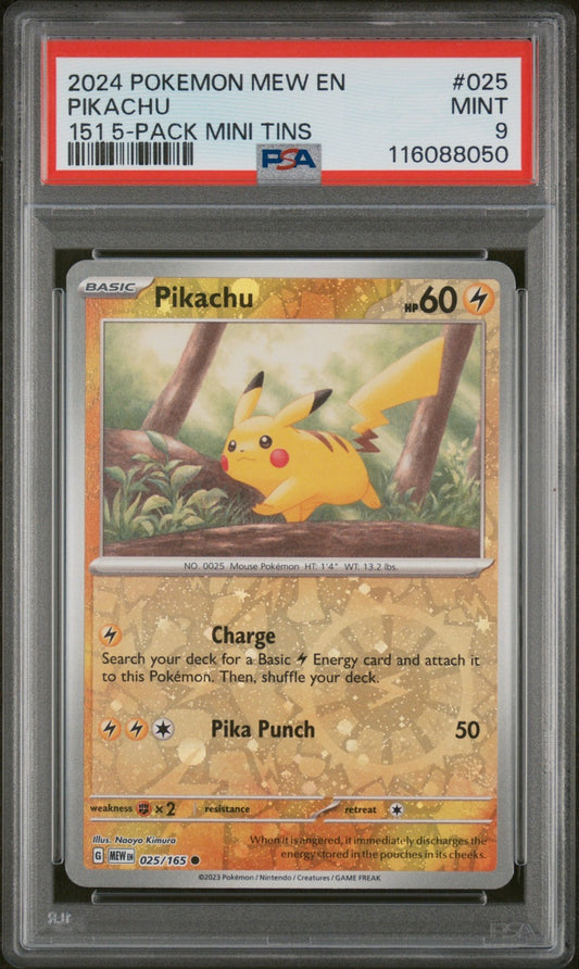 PSA 9 - Pikachu 025/165 Cosmos Reverse Holo Promo Pokemon 151 Costco Mini Tin