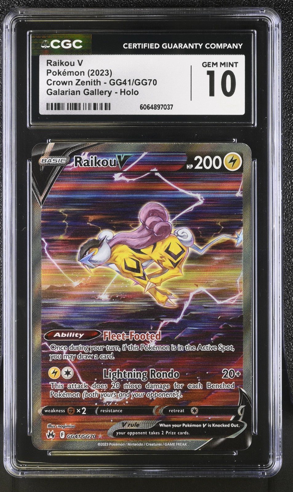 CGC 10 - Raikou V GG41/GG70 Pokemon Crown Zenith Galarian Gallery SWSH Gem Mint