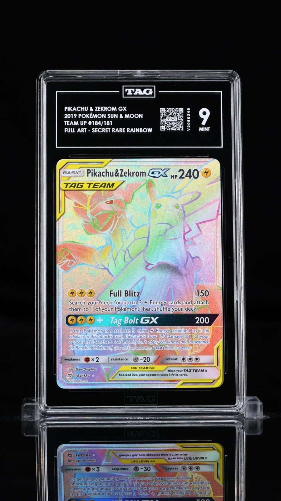 TAG 9 - Pikachu & Zekrom GX 184/181 Secret Rare  Pokemon Sun & Moon Team Up 2019