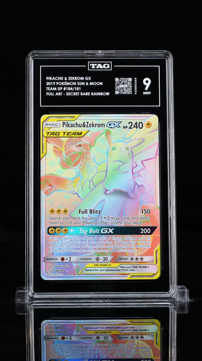 TAG 9 - Pikachu & Zekrom GX 184/181 Secret Rare  Pokemon Sun & Moon Team Up 2019