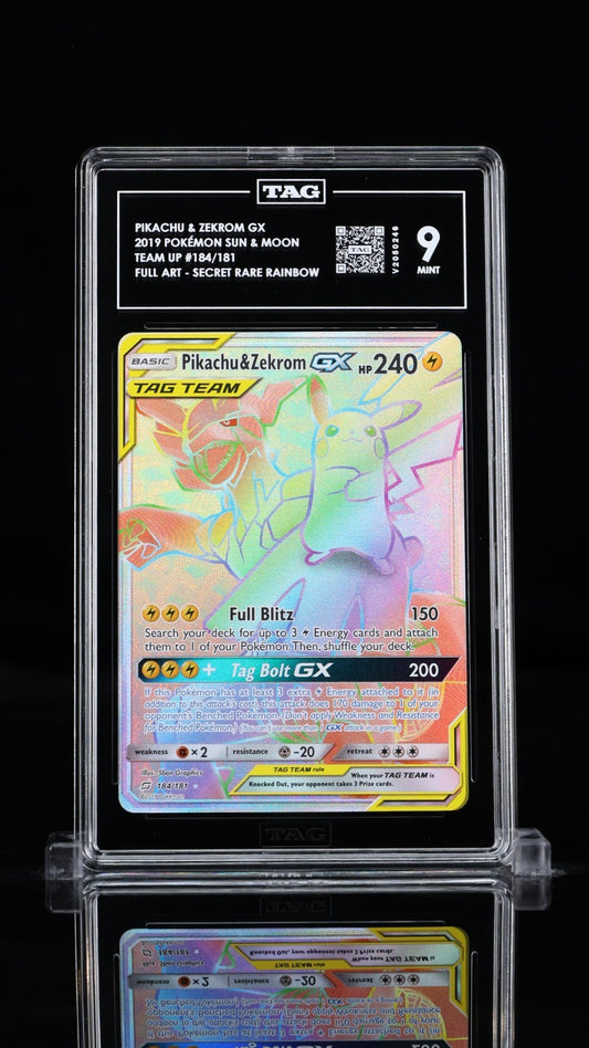 TAG 9 - Pikachu & Zekrom GX 184/181 Secret Rare  Pokemon Sun & Moon Team Up 2019