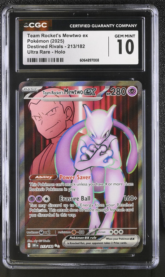 CGC 10 - Team Rocket's Mewtwo ex 213/182 Full Art Pokemon Destined Rivals DRI EN