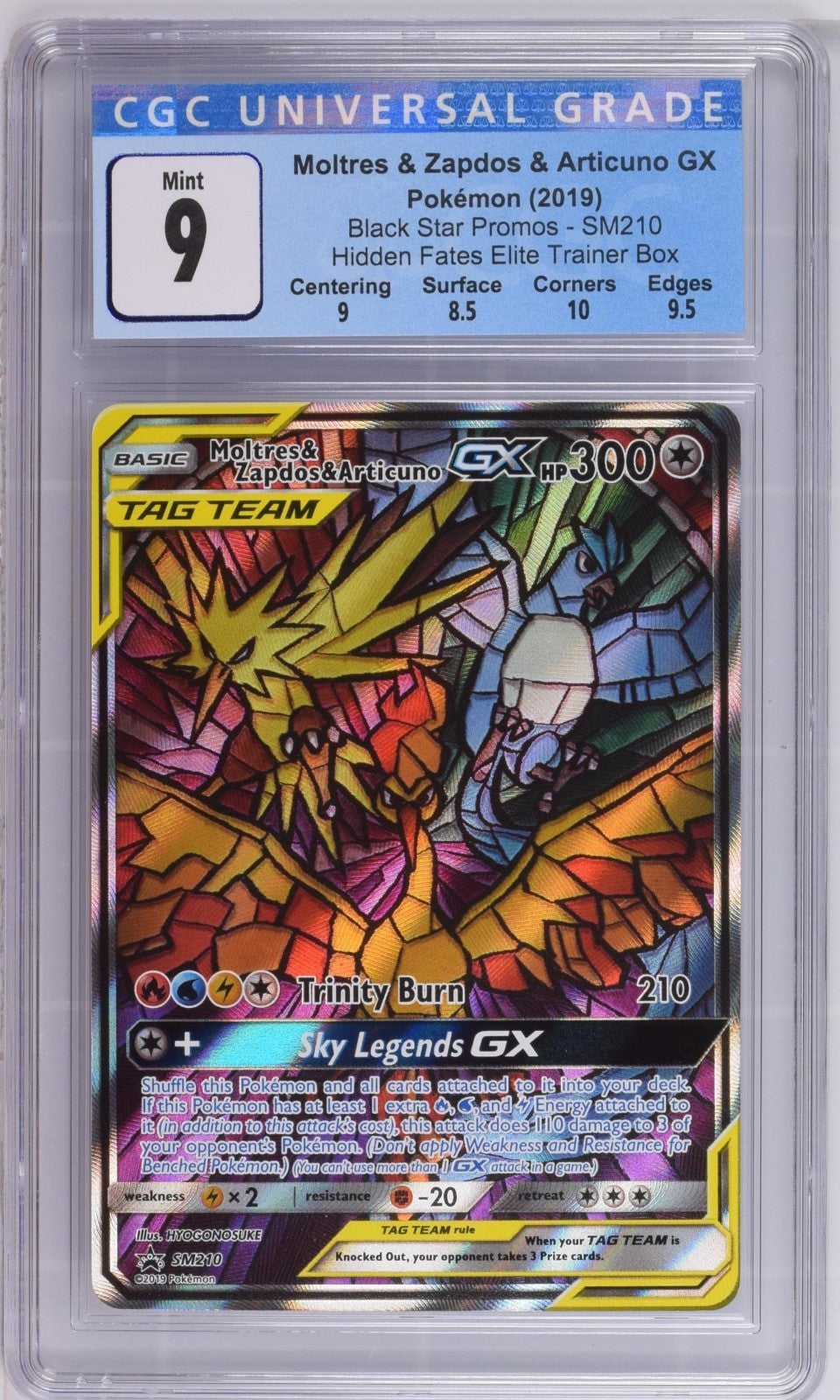 CGC 9 - Moltres Zapdos & Articuno GX SM210 Promo Pokemon Hidden Fates Blue Label