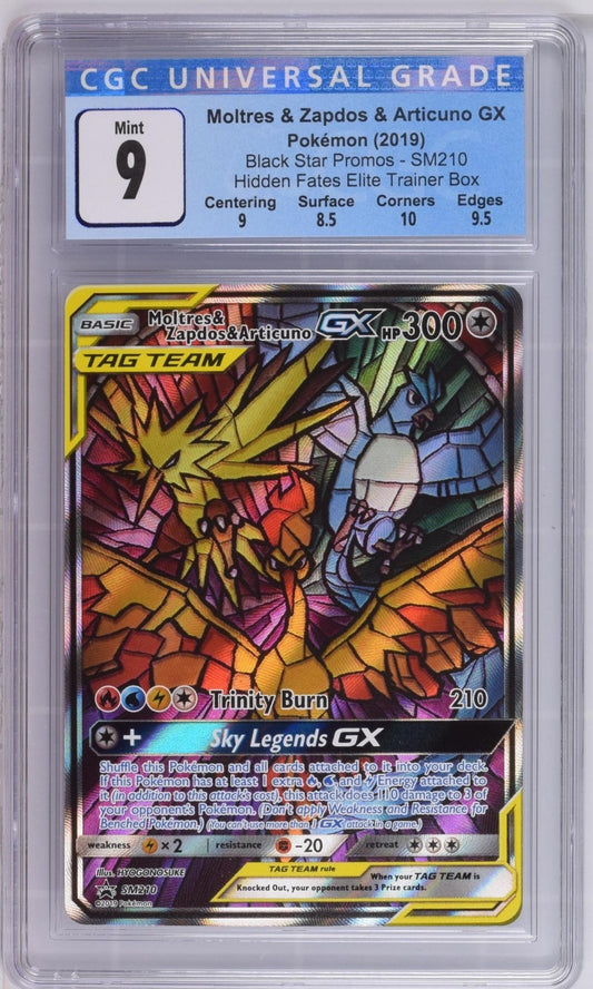 CGC 9 - Moltres Zapdos & Articuno GX SM210 Promo Pokemon Hidden Fates Blue Label