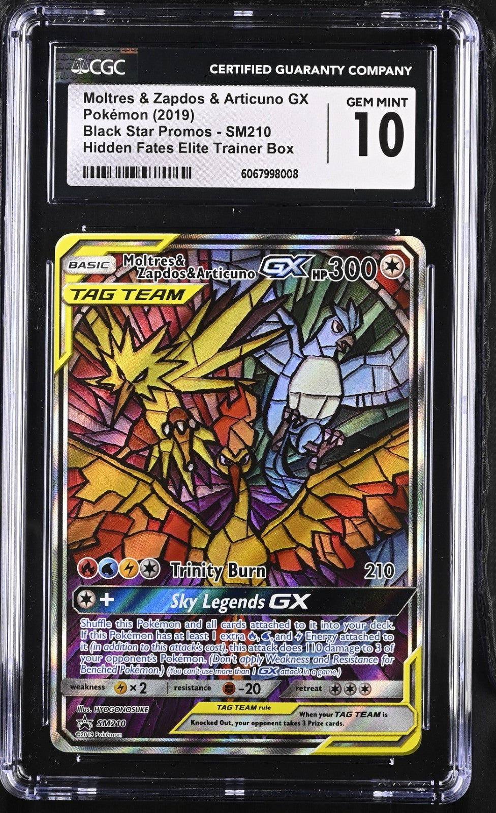 CGC 10  Moltres Zapdos & Articuno GX SM210 Promo Pokemon Hidden Fates Gem Mint E