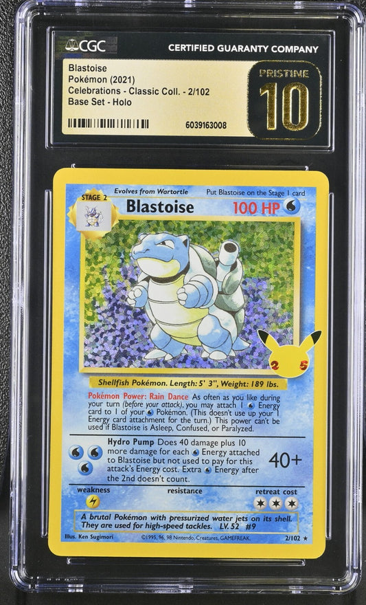 CGC 10 Pristine - Blastoise 2/102 - Celebrations Classic Collection Pokemon TCG