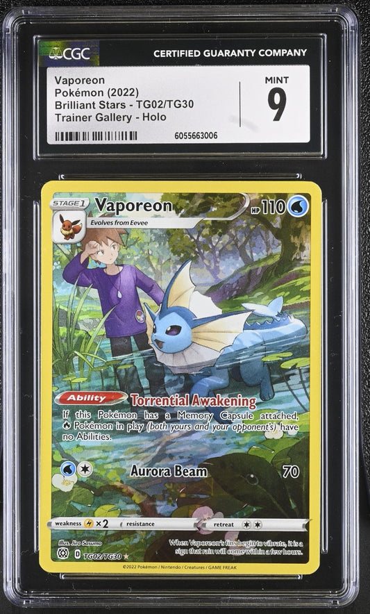 CGC 9 - Vaporeon TG02/TG30 Full Art - Brilliant Stars Trainer Gallery Pokemon