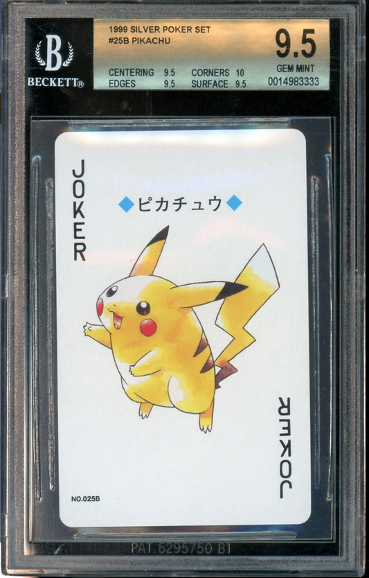 BGS 9.5 - Pikachu #025B Joker - Pokemon Silver Poker Playing Card 1999 Vintage