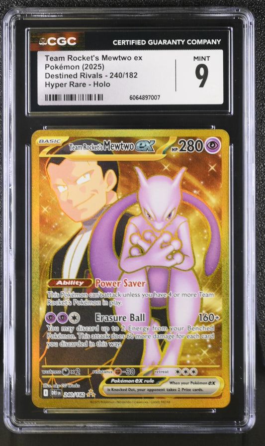 CGC 9 - Team Rocket's Mewtwo ex 240/182 Hyper Rare - Pokemon Destined Rivals