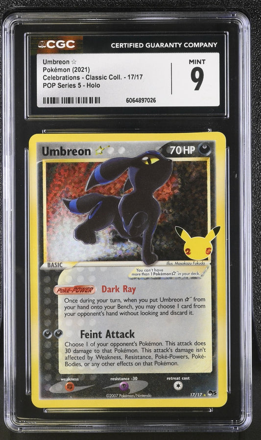 CGC 9 - Gold Star Umbreon 17/17 - Celebrations Classic Collection Pokemon 25th