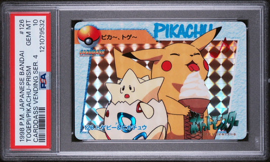PSA 10 Togepi & Pikachu Prism 126 Pokemon Bandai Carddass Vending 4 Vintage 1998