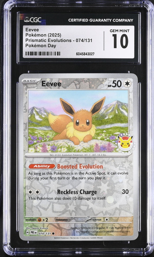 CGC 10 Eevee 074/131 Pokemon Day 2025 Stamped Reverse Cosmos Holo Pokemon Gem Mt