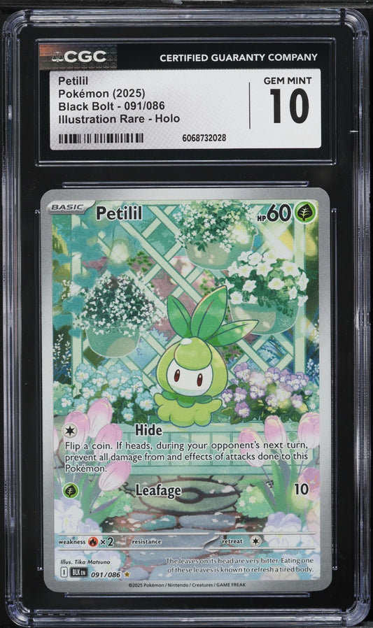 CGC 10 - Petilil 091/086 Illustration Rare - Pokemon Black Bolt ENGLISH Gem Mint