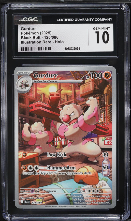 CGC 10 - Gurdurr 126/086 Illustration Rare - Pokemon Black Bolt ENGLISH Gem Mint