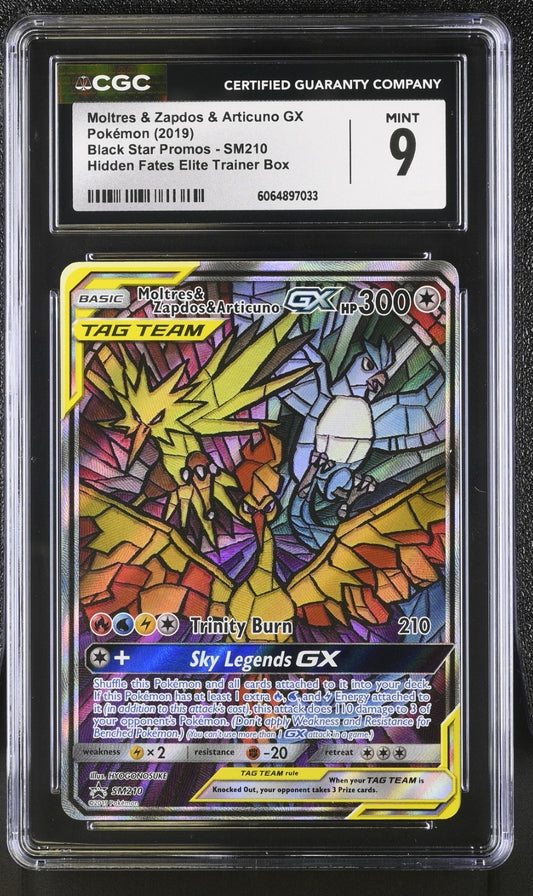 CGC 9 - Moltres Zapdos & Articuno GX SM210 Promo Pokemon Hidden Fates ETB  B