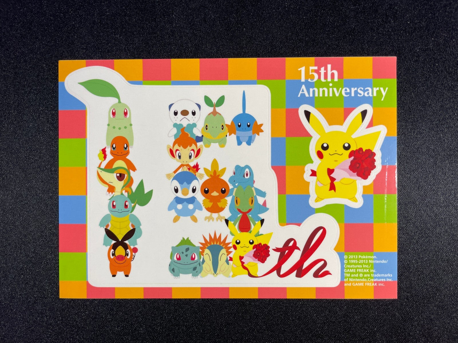 Pikachu & Starters 15th Anniversary Sticker Pokemon Center Japan 5 7/8" x 4 1/8"