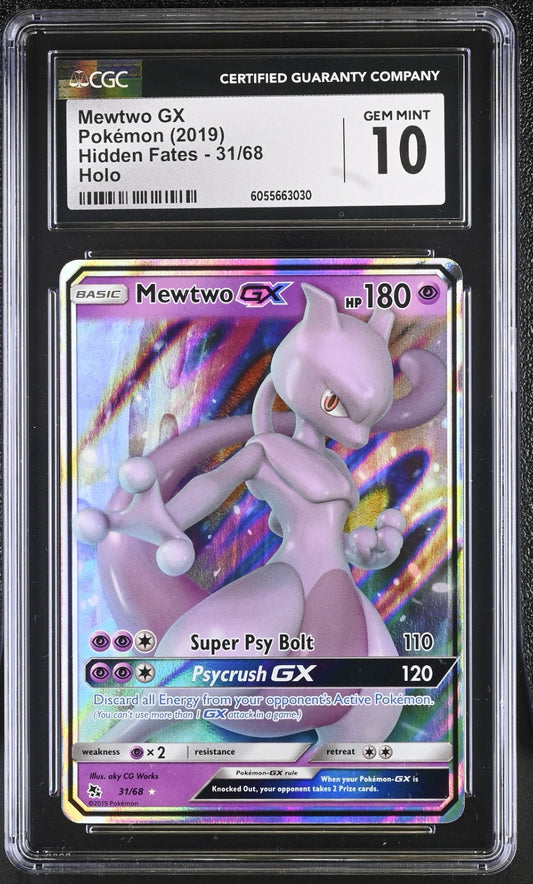 CGC 10 - Mewtwo GX 31/68 Ultra Rare - Hidden Fates Pokemon Sun & Moon Gem Mint