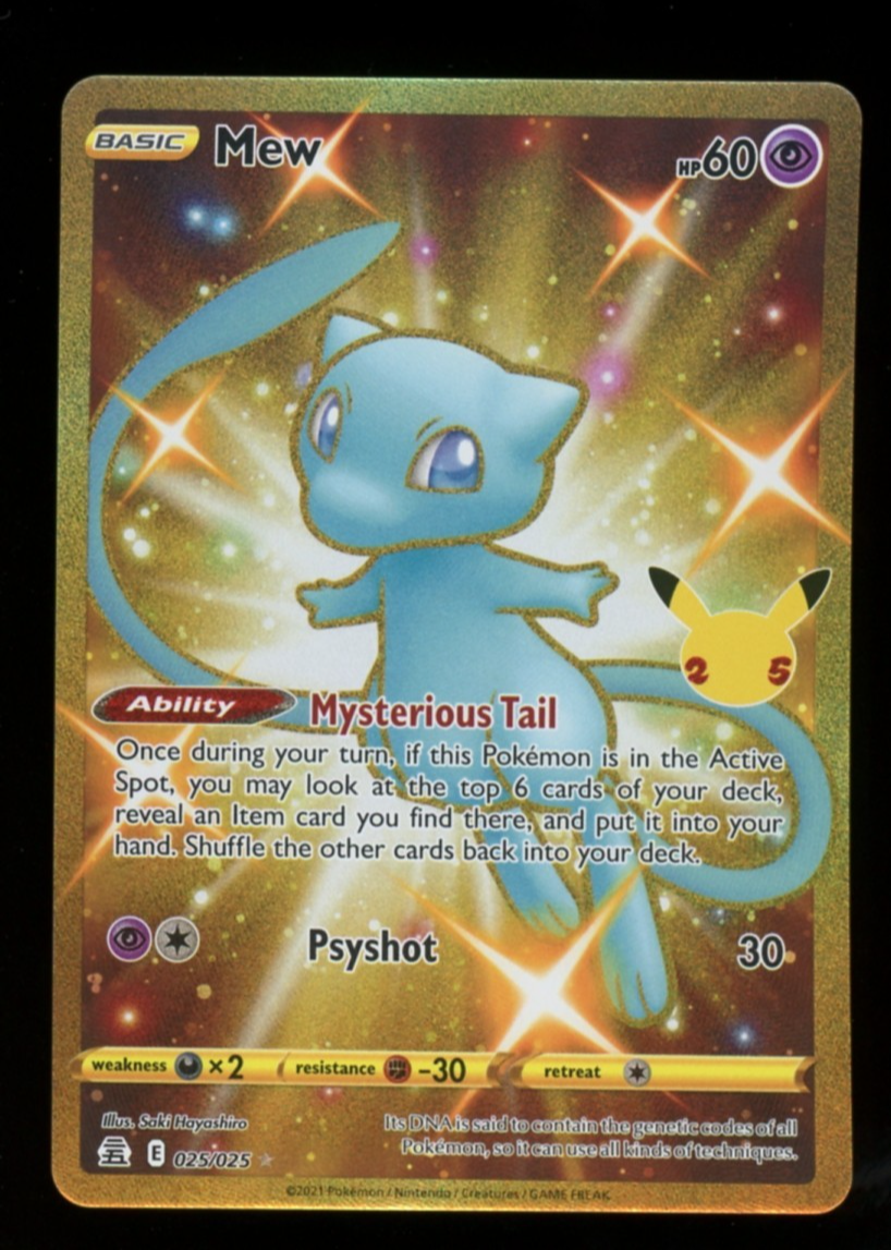 Shiny Mew 025/025 Gold Secret Rare Celebrations Pokemon TCG 25th Anniversary NM