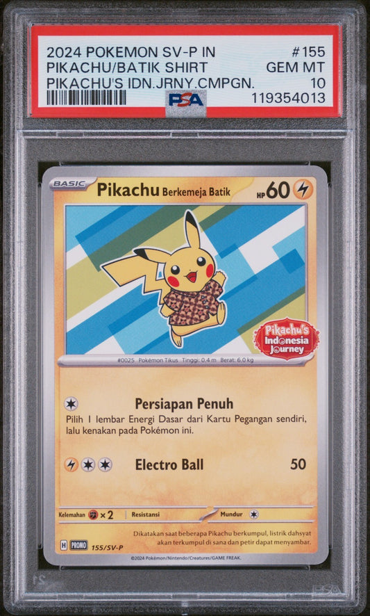 PSA 10 - Pikachu in Batik Shirt 155/SV-P Promo  Pokemon Indonesian Exclusive Gem