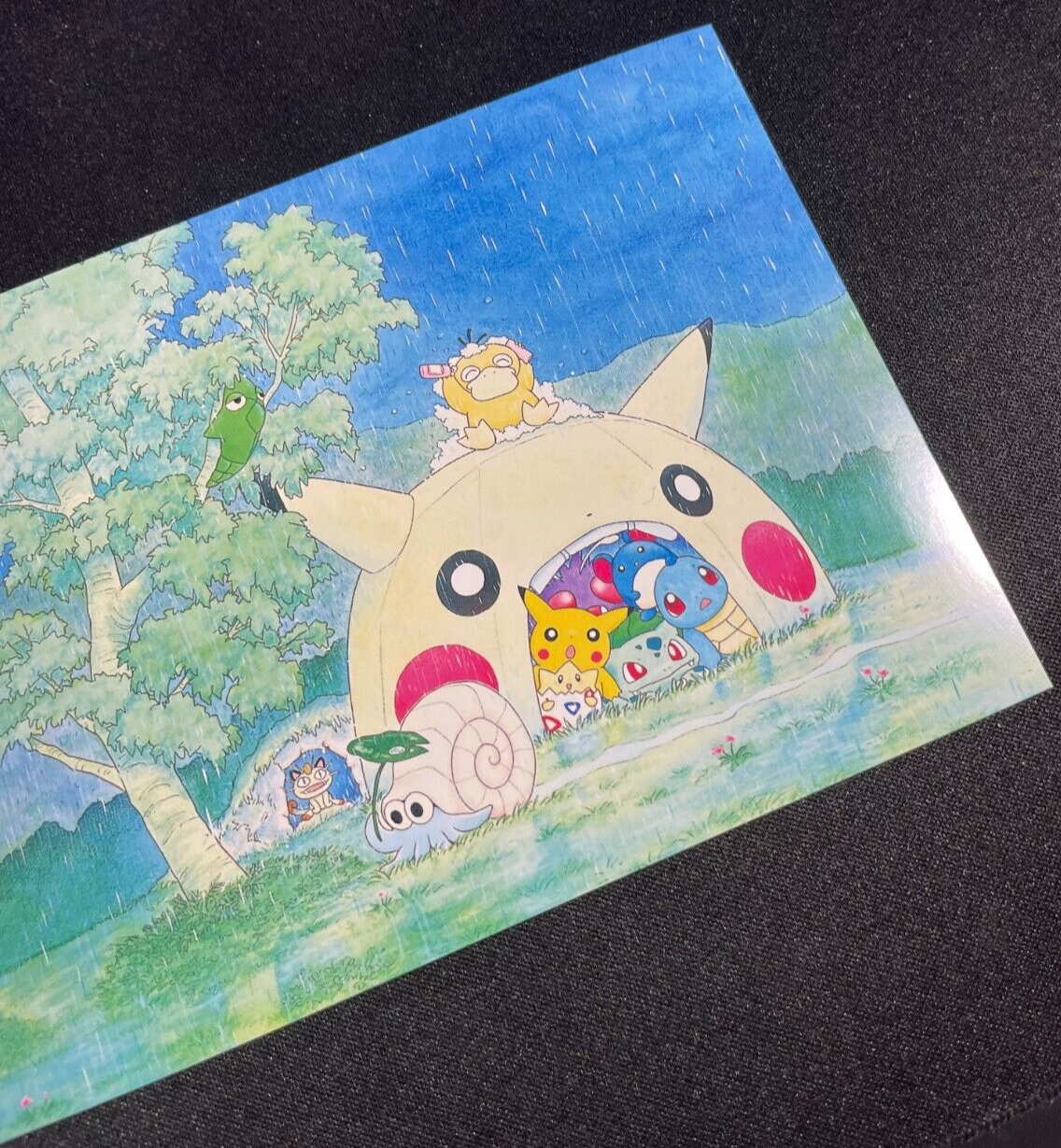 Pokemon Gold Postcard - Pikachu & Friends In the Rain - Keiko Fukuyama 1999 - LP
